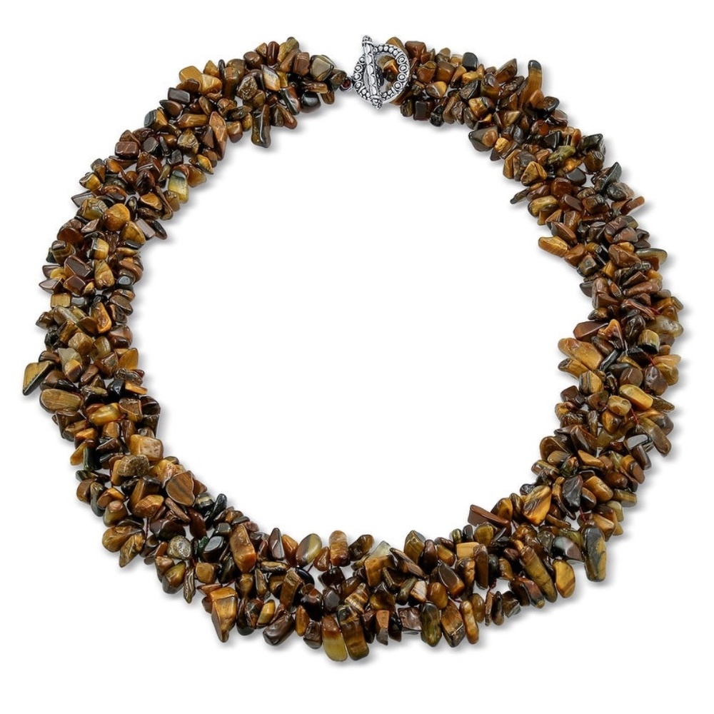 Tigers Eye Chip Woven Bib Necklace! New!